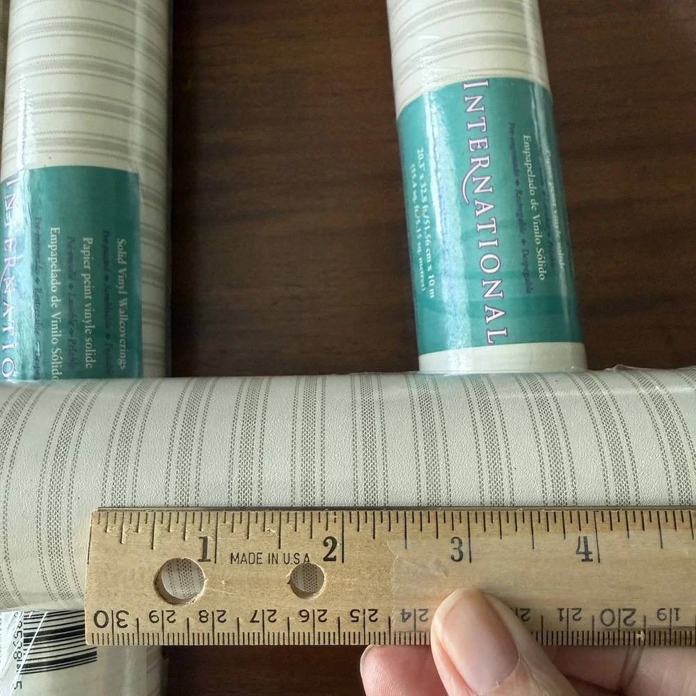 5 Rolls Vintage International Cream Taupe Ticking Stripe Wallpaper DH08598 NOS
